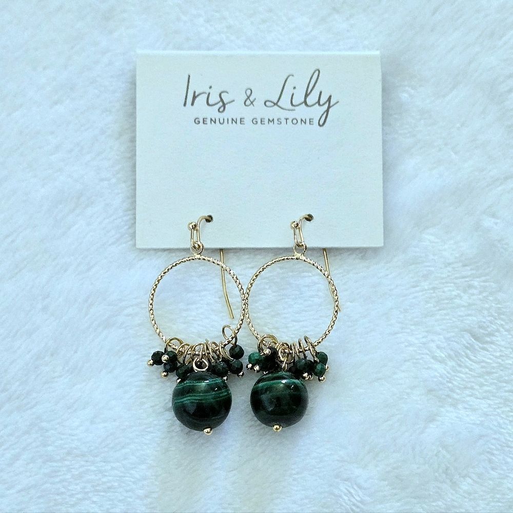 Iris & Lily Malachite💚 Cluster Dangle Earrings - Picture 2 of 15